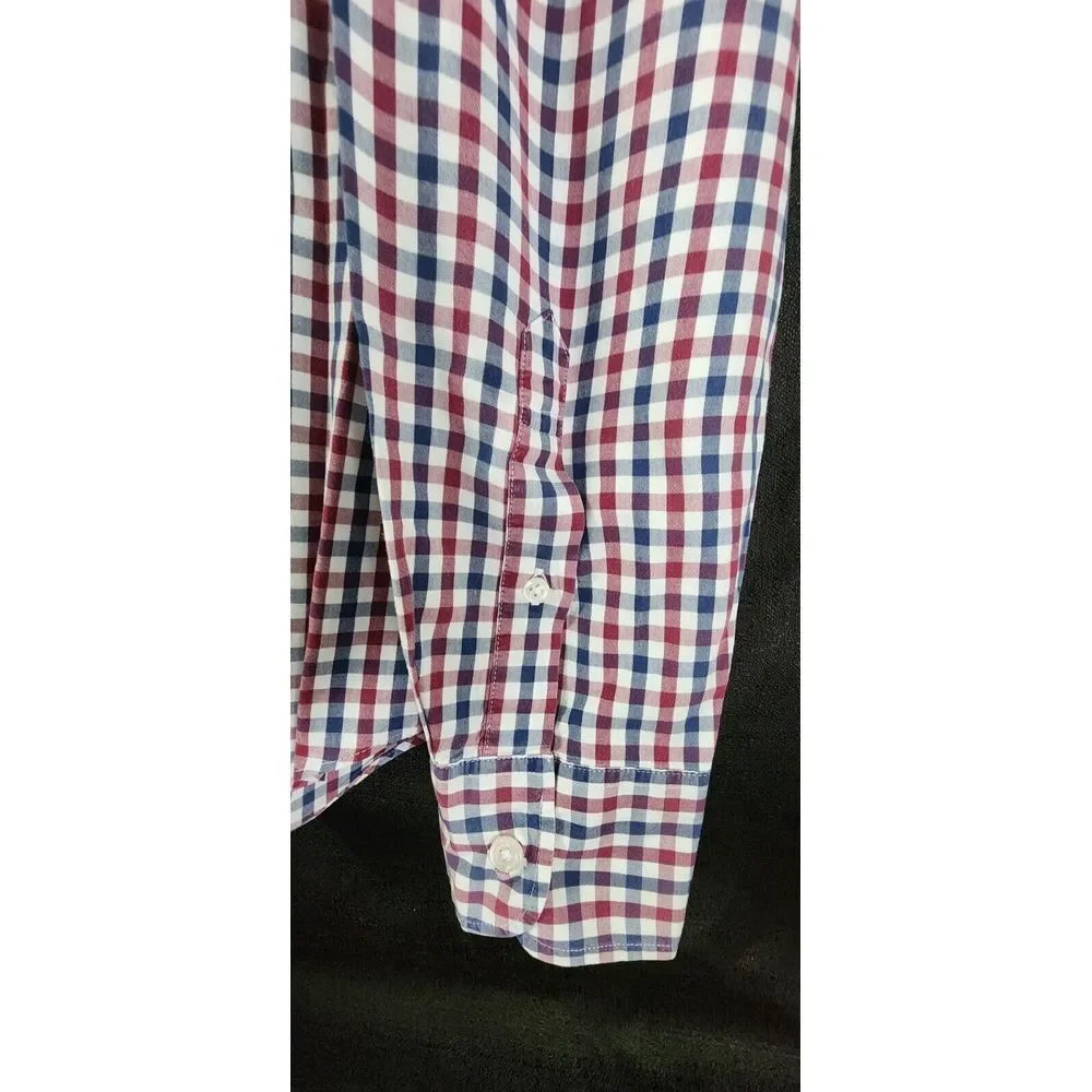J Crew Size XL Slim Fit Long Sleeve Button Down Checked Red Blue Shirt Flex Wash
